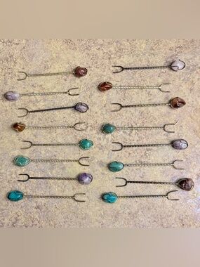 16 vintage silver and gemstone cocktail forks